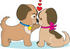#33532 Clip Art Graphic of a Romantic Dog Couple In Puppy Love, Gazing Into Eachothers Eyes by Maria Bell