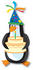 #33563 Clip Art Graphic of a Birtday Party Penguin In A Cone Hat, Holding A Cake With One Candle by Maria Bell