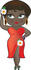 #33637 Clip Art Graphic of an African American Dainty Character Lady In A Sexy Red Dress With A White Daisy On The Slit And A Flower In Her Hair by Maria Bell