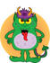 #33648 Clip Art Graphic of a Red Tongued Green Monster With Purple Hair And Orange Horns by Maria Bell