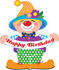 #33658 Clip Art Graphic of a Cute And Colorful Party Clown Holding A Happy Birthday Banner by Maria Bell