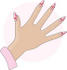 #33950 Clip Art Graphic of a Lady’s Hand With Gel Red Hearts On Pink Gel Acrylic Nails by Maria Bell
