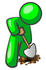 #34205 Clip Art Graphic of a Green Guy Character Using A Shovel To Dig For Oil, Or Digging A Hole To Plant A Seed by Jester Arts