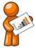 #35489 Clip Art Graphic of an Orange Guy Character Holding A Business Bar Graph by Jester Arts