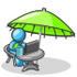 #35867 Clip Art Graphic of a Sky Blue Guy Character Working Under an Umbrella by Jester Arts