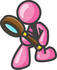 #37901 Clip Art Graphic of a Pink Guy Character Using a Magnifying Glass by Jester Arts
