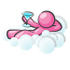 #37948 Clip Art Graphic of a Pink Guy Character Drinking a Cocktail on a Cloud by Jester Arts