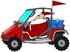 #38119 Clip Art Graphic of Santa Claus Driving a Red Mud Bug by DJArt