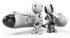 #41192 Clip Art Graphic of AO-Maru Robots In Black And Chrome, Standing By Racing Missile Rockets by Jester Arts