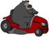 #41269 Clip Art Graphic of a Bear Operating A Big Red Riding Lawn Mower by DJArt