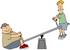 #42388 Clip Art Graphic of Two Boys, Skinny And Chubby, Playing On A Teeter Totter by DJArt