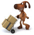 #42982 Royalty-Free (RF) Clipart Illustration of a 3d Brown Dog Mascot Moving Boxes With A Hand Truck - Pose 2 by Julos