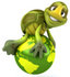 #43063 Royalty-Free (RF) Cartoon Clipart of a 3d Turtle Mascot Atop A Green Globe by Julos