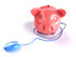 #44285 Royalty-Free (RF) Illustration of a 3d Blue Computer Mouse Around A Pink Piggy Bank - Pose 2 by Julos