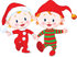 #48503 Clip Art Illustration Of Two Xmas Babies In Santa And Elf Suits, Walking And Holding Hands by pushkin