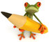 #49519 Royalty-Free (RF) Illustration Of A 3d Red Eyed Tree Frog Holding Up A Yellow Pencil by Julos