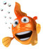 #49994 Royalty-Free (RF) Illustration Of A 3d Goldfish Mascot With Bubbles, Looking Around A Blank Sign Board by Julos