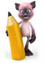 #50017 Royalty-Free (RF) Illustration Of A 3d Pink Cat Mascot Holding A Pencil - Version 1 by Julos