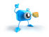 #50796 Royalty-Free (RF) Illustration Of A 3d Blue Camera Mascot Holding A Wedge Of Cheese - Version 2 by Julos