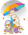 #56209 Royalty-Free (RF) Clip Art Of Autumn Leaves And Rain Falling Around A Little Girl Hugging Her Teddy Bear And Sitting On A Bench Under An Umbrella by pushkin