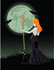 #56375 Royalty-Free (RF) Clip Art Illustration Of A Sexy Halloween Witch And Black Cat On A Grassy Hill Against A Full Moon With Bats by pushkin