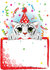 #56476 Royalty-Free (RF) Clip Art Illustration Of A Cute White Tiger Wearing A Party Hat And Looking Over A Blank Snowflake Sign, With Confetti by pushkin