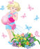 #56478 Royalty-Free (RF) Clip Art Illustration Of A Little Blond Girl Surrounded By Butterflies, Watering Her Flower Garden by pushkin