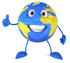 #61159 Royalty-Free (RF) Illustration Of A 3d Blue And Yellow Globe Character Holding A Thumb Up by Julos