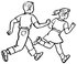 #61859 Clipart Of A Retro Boy And Girl Running In Black And White - Royalty Free Vector Illustration by JVPD