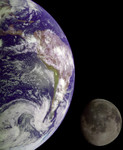 Photo of The Earth and Moon in the Blackness of Outer Space