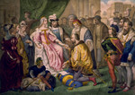 Christopher Columbus Kneeling in Front of Queen Isabella I