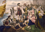 Christoper Columbus and His Crew Leaving the Port of Palos, Spain