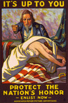 Stock Illustration of Uncle Sam Pointing Over A Woman In A White Dress, Stretching Over An American Flag