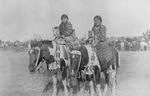 Two Crow Indian Girls on Horseback