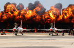 Wall of Flames Behind F-16 Fighter Jets