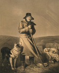 Shepherd in the Wind With His Dog and Sheep