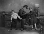Elderly Man With Children and a Dog on a Pier
