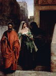 Photo of a Man in a Red Robe, Walking With a Woman in a Green Dress