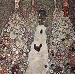Photo of Two Chickens on a Path in a Garden by Gustav Klimt