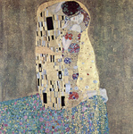 Photo of a Man Kissing a Woman on the Cheek, The Kiss by Gustav Klimt
