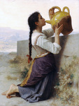 Photo of a Woman Kneeling by a Wall, Drinking Water From a Jar, by William-Adolphe Bouguereau