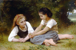 Photo of Two Girls Sitting in Grass, the Nut Gatherers by William-Adolphe Bouguereau