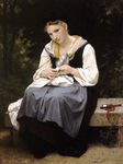 Photo of a Woman Sewing While Sitting on a Bench, Young Worker by William-Adolphe Bouguereau