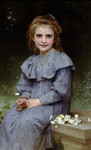 Photo of a Little Girl Picking Daisy Flowers by William-Adolphe Bouguereau