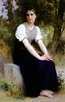 Photo of a Young Woman Sitting on a Stone Slab, The Song of the Nightingale by William-Adolphe Bouguereau