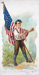 Photo of a Patriotic Boy Leaning an American Flag Pole on His Chest, Clenching His Fists