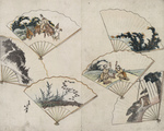 Photo of Six Folding Hand Fans With Landscape Scenes