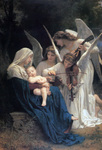 Stock Illustration Of Mary Sleeping With Baby Jesus In Her Arms, Three Beautiful Angels Admiring The Child And Playing A Violin And Mandolin, Titled Song Of The Angels By William-Adolphe Bouguereau