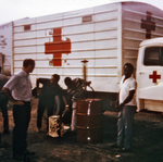 Red Cross Truck Fueling Up Before Distributing Food to the Refugee Relief Camps During the Nigerian-Biafran War