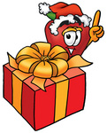 Clip art Graphic of a Red Apple Cartoon Character Standing by a Christmas Present